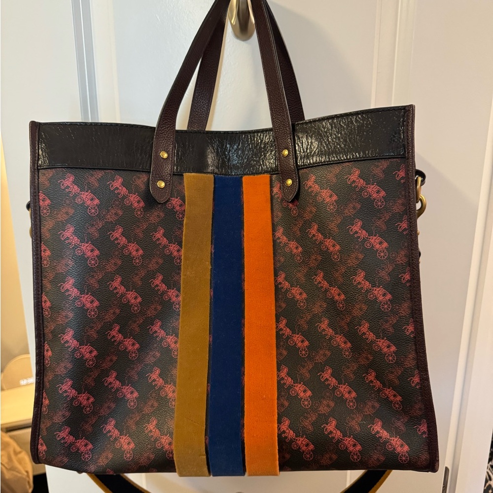 Coach Tote Bag with Black, Brown, and Orange Accents